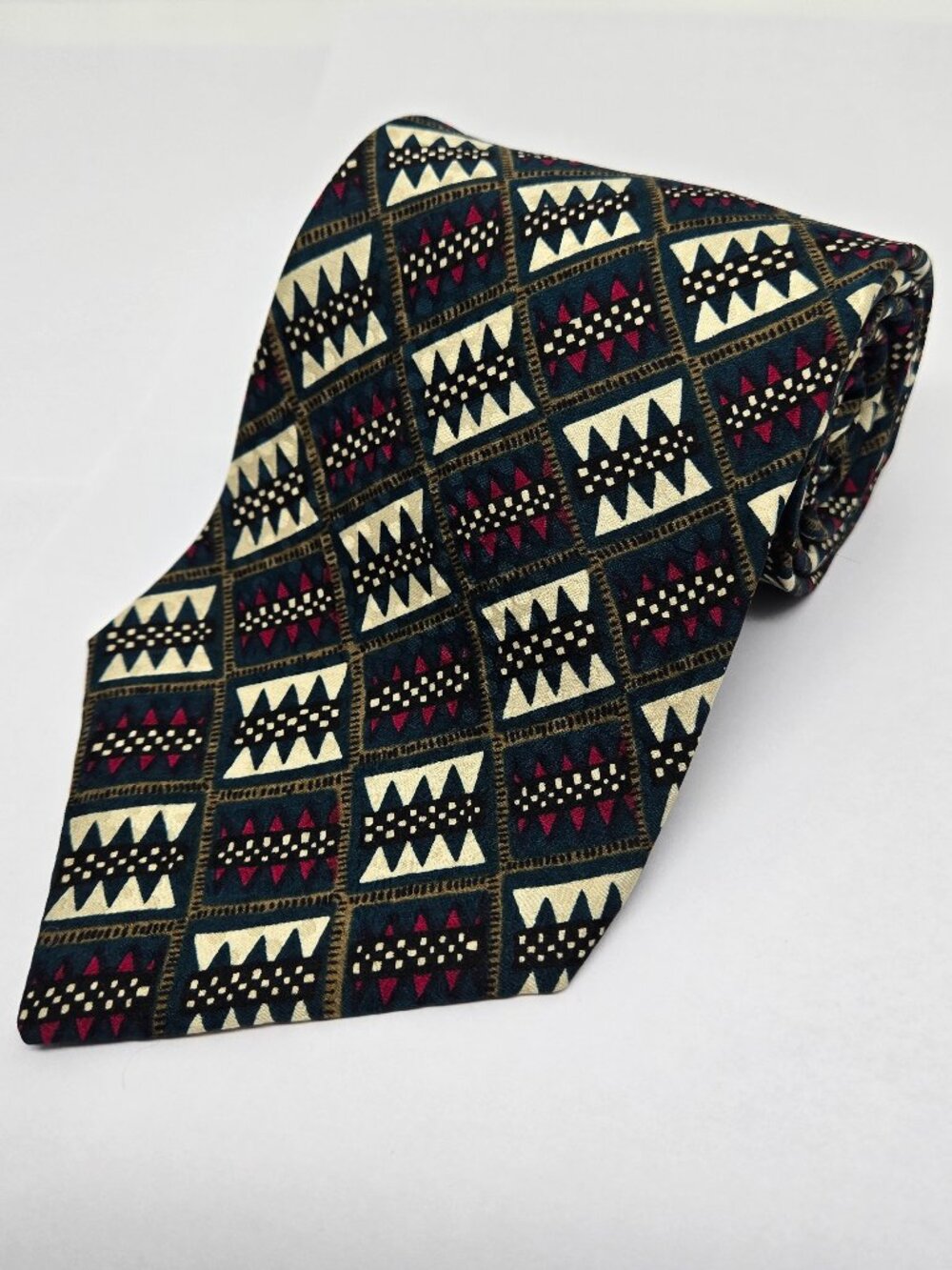 Vintage Peluso of Italy 100% Silk, Geometric Mens Tie, Green, Made in Canada, 4"